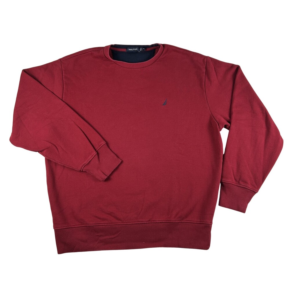 Nautica Sweatshirt Mens XL Red Fleece Crewneck Pullover Embroidered Sail Logo